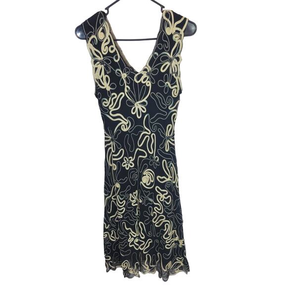 Jolibel Black Floral Applique V-Neck net Overlay Dress Women's Size 10 - Picture 1 of 12